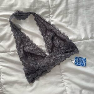 NWT Free People Galloon Halter Lace Bralette Dark Gray XS
